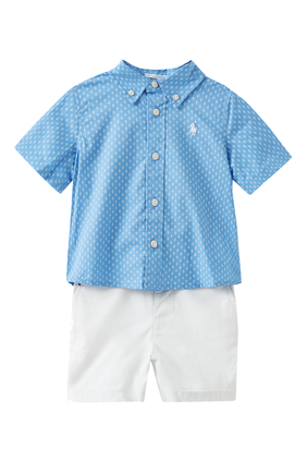Geometric Poplin Shirt and Chino Short Set